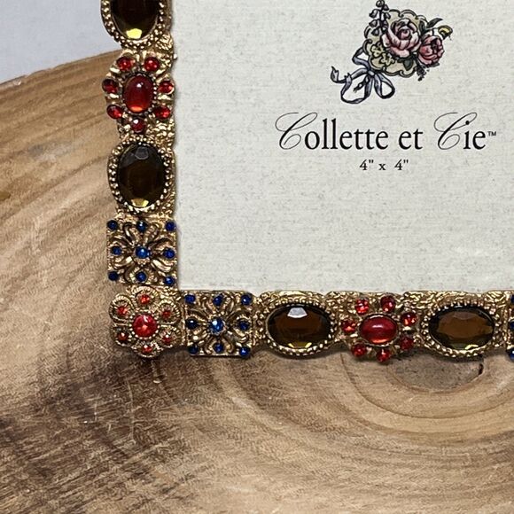Collette Et Cie Colorful Rhinestone Jewel Goldtone Picture Frame 4x4 - Picture 3 of 6